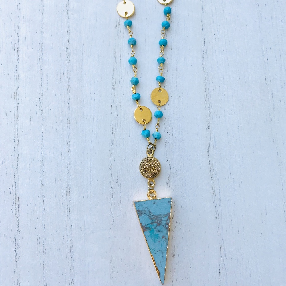 Luvleigh Designs - turquoise & gold long necklace